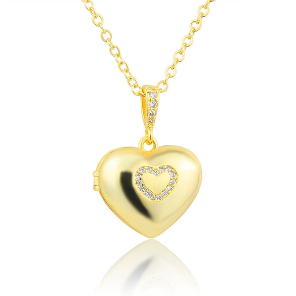 Wholesale Women's Simple Gold Plated Copper Hollow Heart Shaped Open Pendant Necklace With O Chain