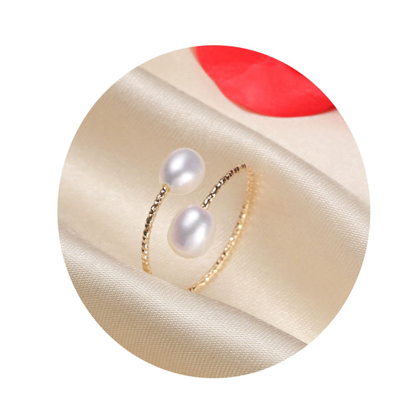 Wholesale Women's Simple Goldfilled Alloy Freshwater Pearl Beads Ring With Rice And Droplet Shapes