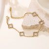 Wholesale Women's Simple Goldplated Stainless Steel Flower Fourleaf Clover Zircon Bracelet
