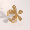 Wholesale Women's Simple Hammered Flower Electroplated Stainless Steel Open Ring Bracelet