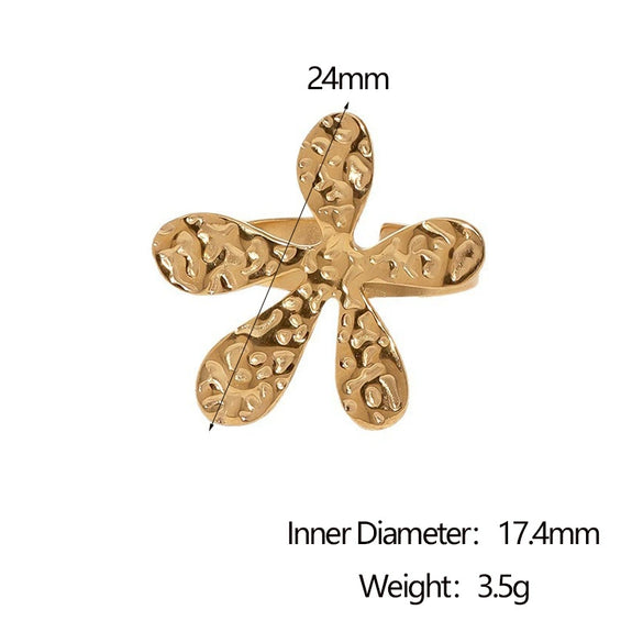 Wholesale Women's Simple Hammered Flower Electroplated Stainless Steel Open Ring Bracelet