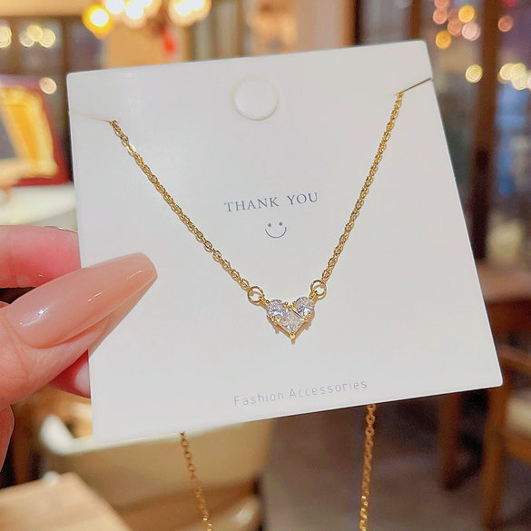 Wholesale Women's Simple Heart Shaped Titanium Steel Pendant Necklace With Inlaid Zircon And Cross Chain