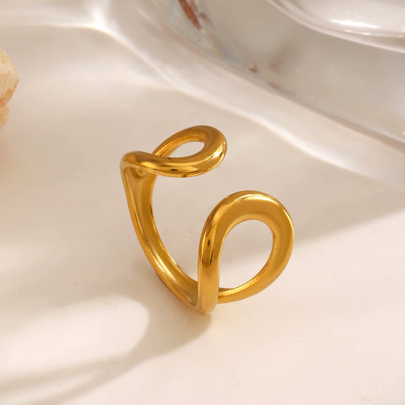 Wholesale Women's Simple Hollow Stainless Steel Water Drop Ring With Retro Opening Design And Electroplating Treatment