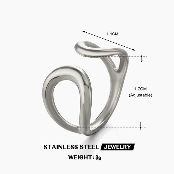 Wholesale Women's Simple Hollow Stainless Steel Water Drop Ring With Retro Opening Design And Electroplating Treatment
