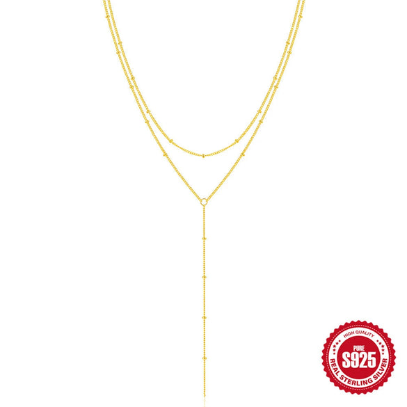 Wholesale Women's Simple Infinite Elegant Classic Double Side Beaded Y Shaped O Chain Necklace In S925 Sterling Silver With Geometric Design And Electroplating