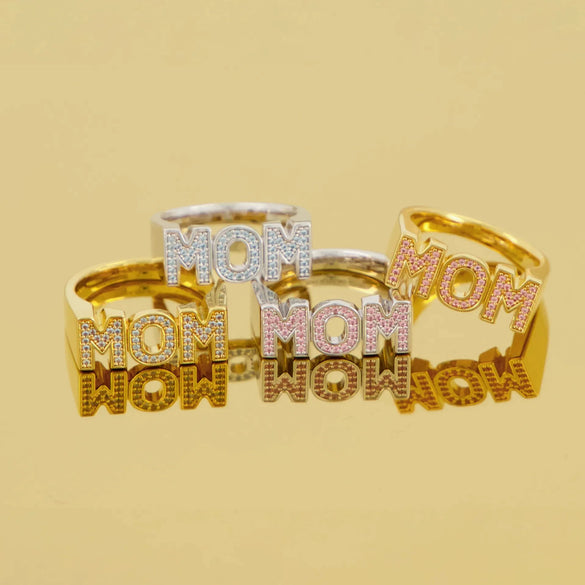 Wholesale Women's Simple Letter Zircon Copper Electroplated Ring Jewelry