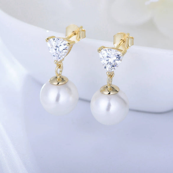Wholesale Women's Simple Light Luxury Geometric Heartshaped Sterling Silver Zircon Earrings Inlaid With Pearls