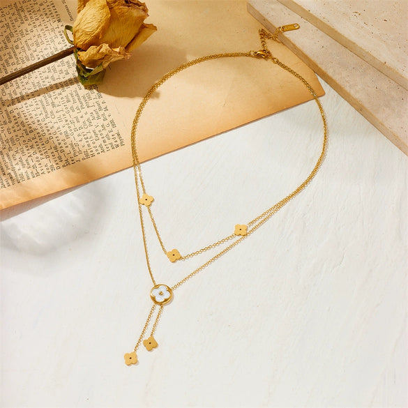 Wholesale Women's Simple Light Luxury Ins Style Doublelayer Clavicle Chain In Titanium Steel With Geometric Pattern