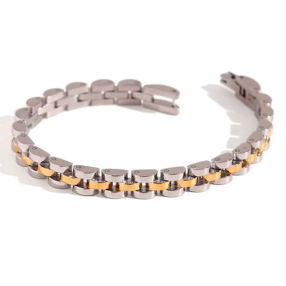 Wholesale Women's Simple Light Luxury Jewelry Stainless Steel 18K Gold Plated Splicing Fine Strap Chain Bracelet With Geometric Design