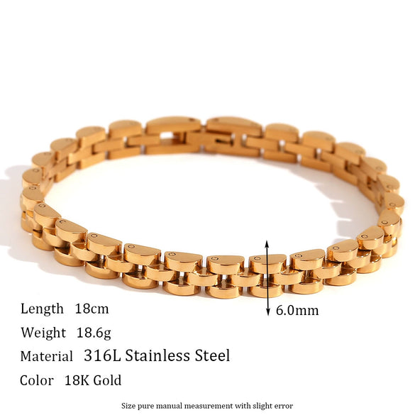 Wholesale Women's Simple Light Luxury Jewelry Stainless Steel 18K Gold Plated Splicing Fine Strap Chain Bracelet With Geometric Design
