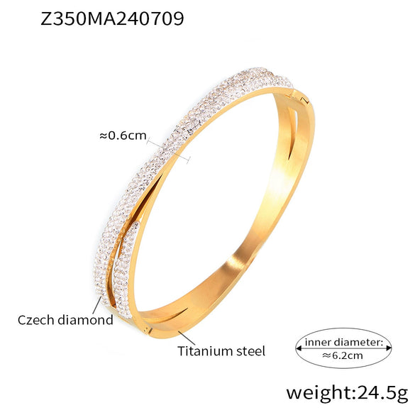 Wholesale Women's Simple Light Luxury Titanium Steel Double Row Star Drill Staggered Bracelet Gold Plated