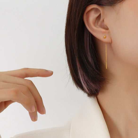 Wholesale Women's Simple Long Ear Wire Earrings In Cold Style Titanium Steel With 18K Gold Plated Electroplating Geometric Design