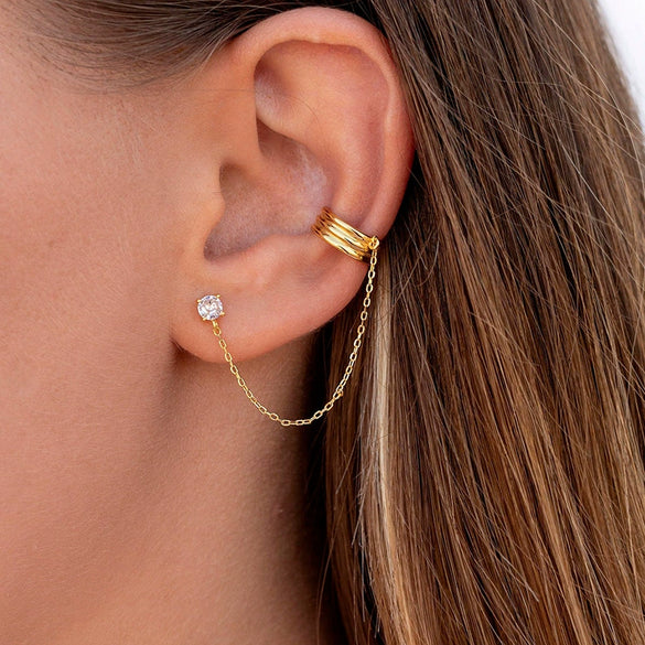 Wholesale Women's Simple Long Tassel Ear Clips Silver Needle Copper Geometric Zircon Electroplated Earrings