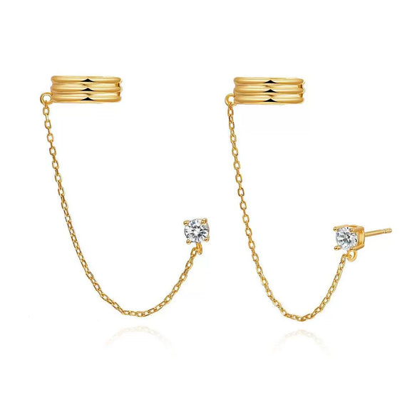 Wholesale Women's Simple Long Tassel Ear Clips Silver Needle Copper Geometric Zircon Electroplated Earrings