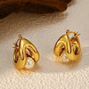 Wholesale Women's Simple Minimalist Electroplated Stainless Steel Hollow Pearl Earrings