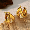 Wholesale Women's Simple Minimalist Electroplated Stainless Steel Hollow Pearl Earrings