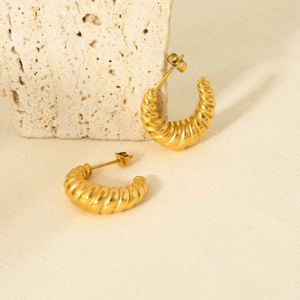 Wholesale Women's Simple Modern Geometric Heart Stainless Steel 18K Gold Plated Earrings Jewelry Accessories