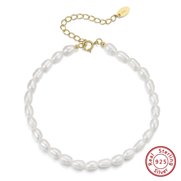 Wholesale Women's Simple Natural Eggshaped S925 Sterling Silver Freshwater Pearl Jewelry Bracelet With Electroplating
