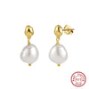 Wholesale Women's Simple Natural Light Luxury Geometric 925 Sterling Silver Freshwater Pearl Earrings With Electroplating