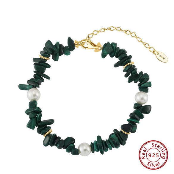Wholesale Women's Simple Natural Silver Beaded Bracelet With Irregular Natural Turquoise Opal Amethyst And Shell Pearl Electroplated