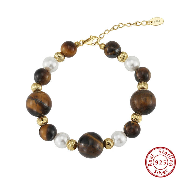 Wholesale Women's Simple Natural Silver Beaded Bracelet With Irregular Natural Turquoise Opal Amethyst And Shell Pearl Electroplated