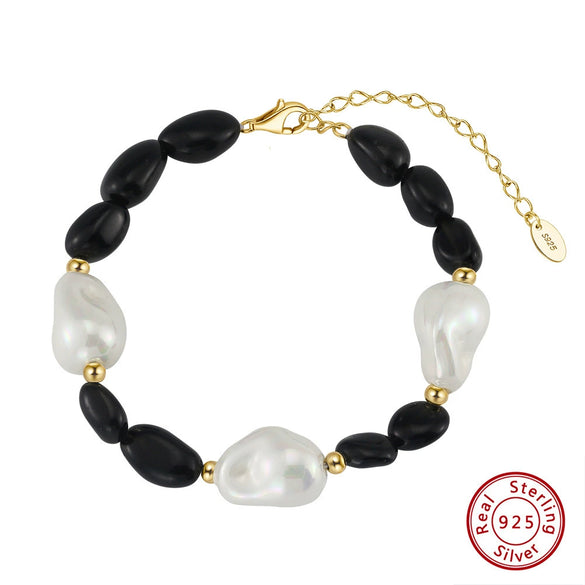 Wholesale Women's Simple Natural Silver Beaded Bracelet With Irregular Natural Turquoise Opal Amethyst And Shell Pearl Electroplated