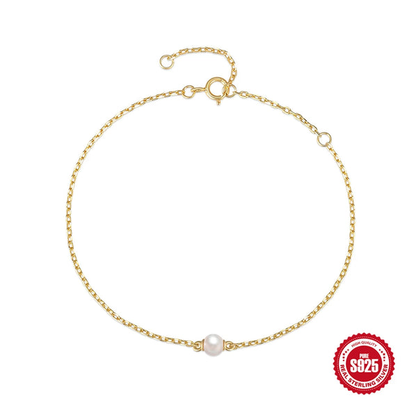 Wholesale Women's Simple Natural Style S925 Sterling Silver All Match Pearl Bracelet With Geometric Design And Electroplating Treatment