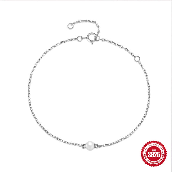Wholesale Women's Simple Natural Style S925 Sterling Silver All Match Pearl Bracelet With Geometric Design And Electroplating Treatment