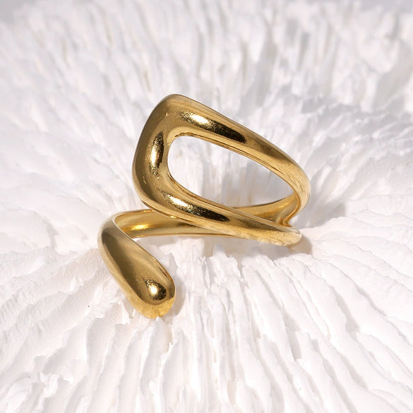 Wholesale Women's Simple Open Geometric Stainless Steel Ring With Electroplating