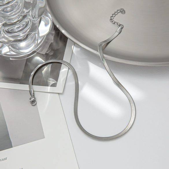 Wholesale Women's Simple Personalized Titanium Steel Snake Bone Chain Geometric Flat Short Clavicle Fashion Necklace