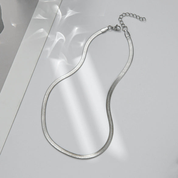 Wholesale Women's Simple Personalized Titanium Steel Snake Bone Chain Geometric Flat Short Clavicle Fashion Necklace