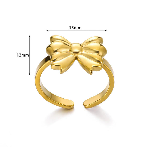 Wholesale Women's Simple Plain Bow Geometric Stainless Steel Open Ring With Electroplating