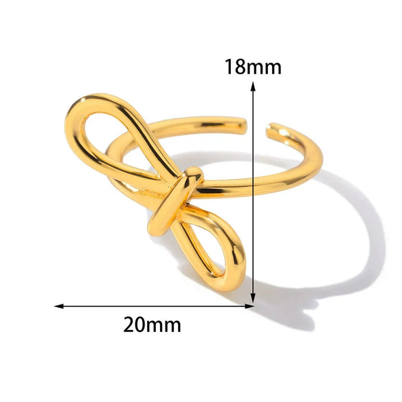 Wholesale Women's Simple Plain Bow Geometric Stainless Steel Open Ring With Electroplating