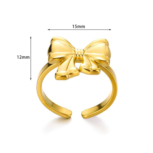 Wholesale Women's Simple Plain Bow Geometric Stainless Steel Open Ring With Electroplating