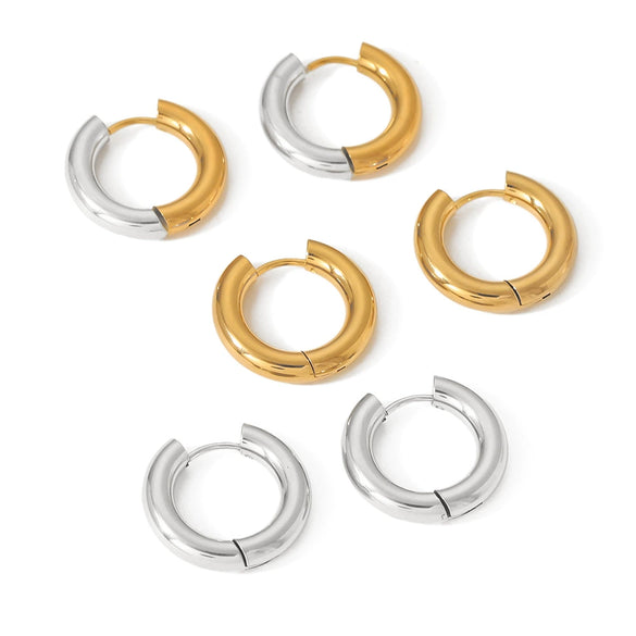 Wholesale Women's Simple Plain Hoop Earrings Stainless Steel With 18K Gold Vacuum Plating In Furnace Geometric Style