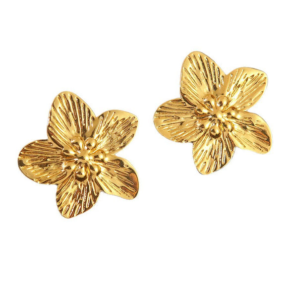 Wholesale Women's Simple Plants And Flowers Stainless Steel Electroplated Jewelry Set Including Necklace Earrings Ring And Bracelet