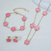Wholesale Women's Simple Plants And Flowers Style Fiveflower Threepiece Set Necklace Earrings Bracelets 18K Titanium Steel Electroplated O Word Chain