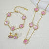 Wholesale Women's Simple Plants And Flowers Style Fiveflower Threepiece Set Necklace Earrings Bracelets 18K Titanium Steel Electroplated O Word Chain