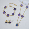 Wholesale Women's Simple Plants And Flowers Style Fiveflower Threepiece Set Necklace Earrings Bracelets 18K Titanium Steel Electroplated O Word Chain