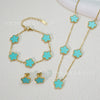 Wholesale Women's Simple Plants And Flowers Style Fiveflower Threepiece Set Necklace Earrings Bracelets 18K Titanium Steel Electroplated O Word Chain