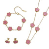 Wholesale Women's Simple Plants And Flowers Style Fiveflower Threepiece Set Necklace Earrings Bracelets 18K Titanium Steel Electroplated O Word Chain