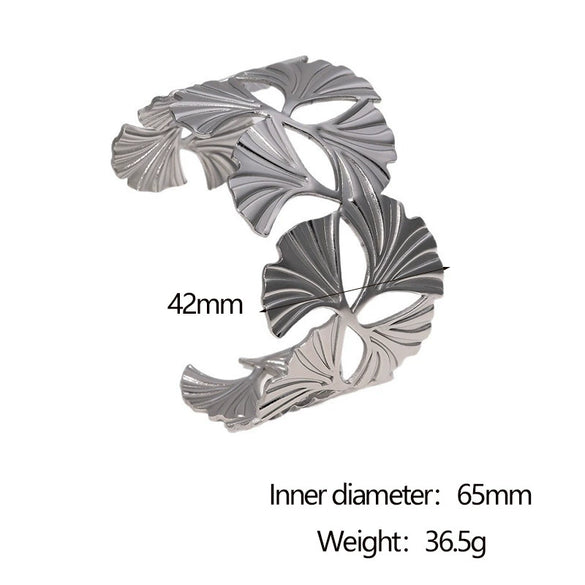 Wholesale Women's Simple Plants Flowers Style 18K Gold Electroplated Stainless Steel Adjustable Open Hydraulic Bracelet