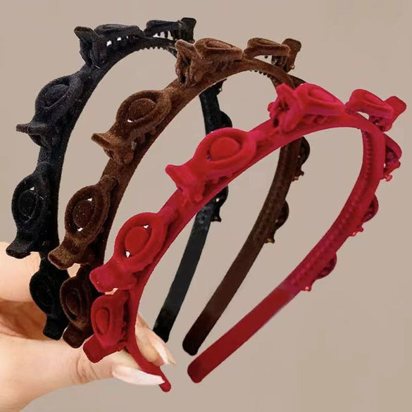Wholesale Women's Simple Plastic Resin Handmade Flocked Braided Hairband With Bangs And Broken Hair Edge Clip And Nonslip Teeth Hairpin Jewelry