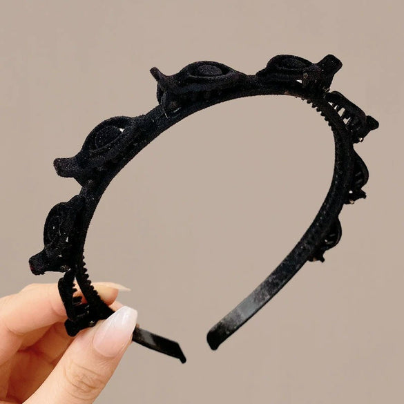Wholesale Women's Simple Plastic Resin Handmade Flocked Braided Hairband With Bangs And Broken Hair Edge Clip And Nonslip Teeth Hairpin Jewelry