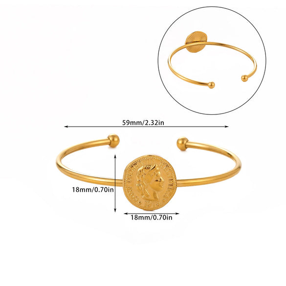 Wholesale Women's Simple Portrait Stainless Steel 18K Gold Plated Open Bracelet