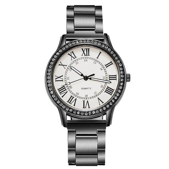 Wholesale Women's Simple Retro Alloy Case Steel Band Quartz Watch With Inlaid Roman Diamond And Luminous Feature