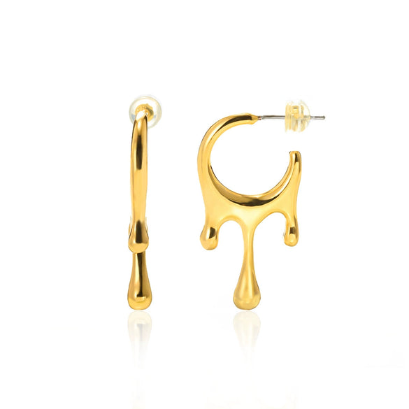 Wholesale Women's Simple Retro Hollow Crescent Geometric Alloy Gold Electroplated Earrings With Five Pointed Star And Water Drop Shapes