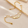 Wholesale Women's Simple Retro Stacked Doublelayer Pearl Insectshaped Pendant Stainless Steel Goldplated Jewelry Anklet