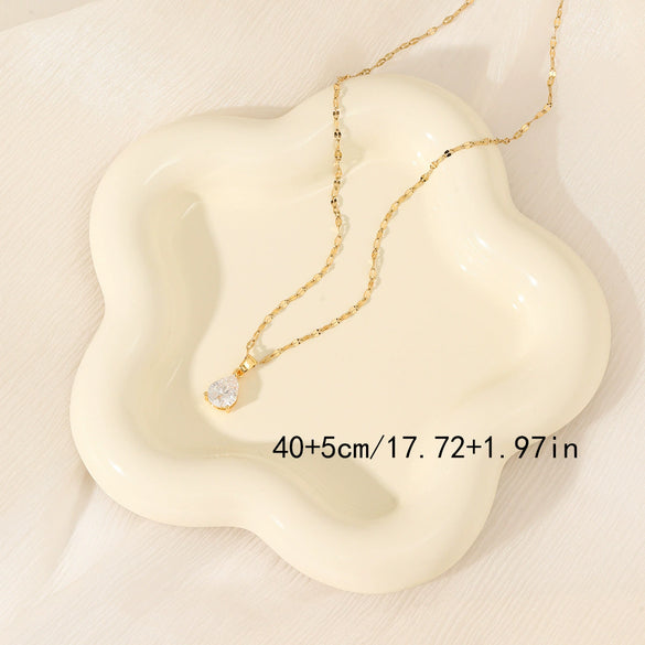 Wholesale Women's Simple Retro Stainless Steel Drop Shape Pendant Necklace With Mixed Gemstone Setting And Electroplating