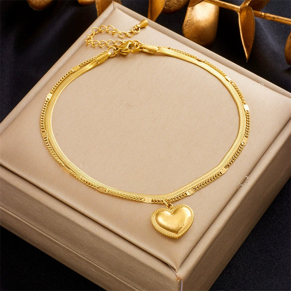 Wholesale Women's Simple Retro Titanium Steel Double Layer Chain Anklet With Love Lettering Pendant And Geometric Pattern